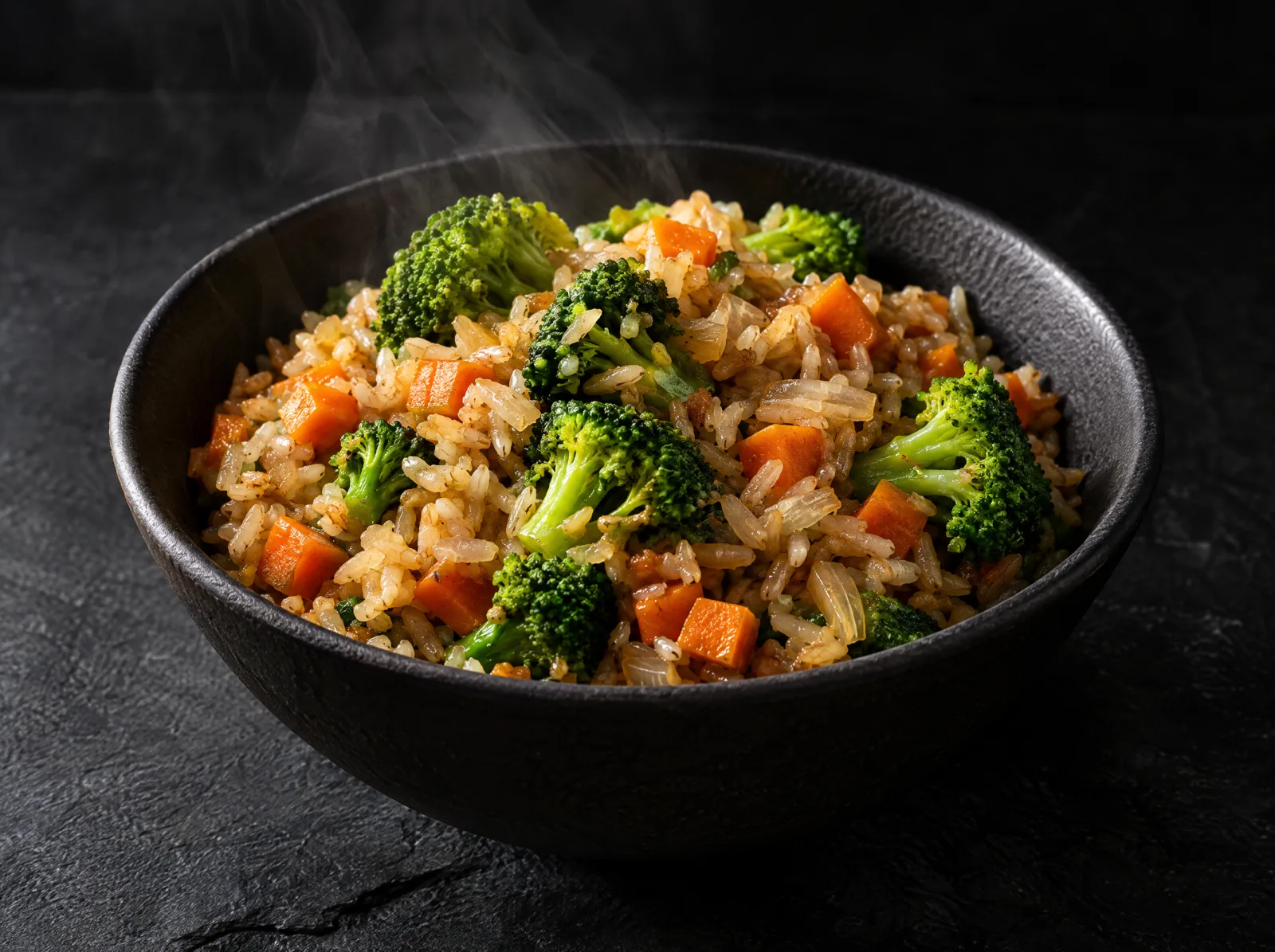 Arroz integral com brócolis e cenoura: soltinho na pressão