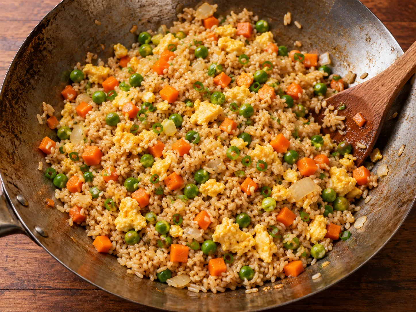 Arroz integral salteado com ovo e legumes