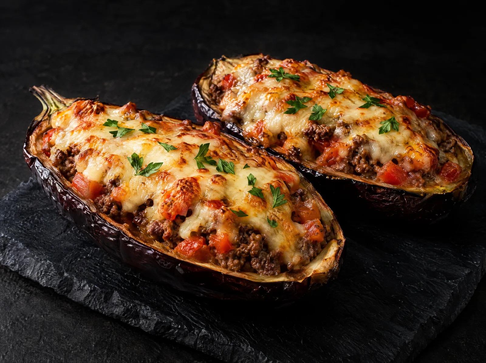 Berinjela recheada com carne moída: gratinada no forno
