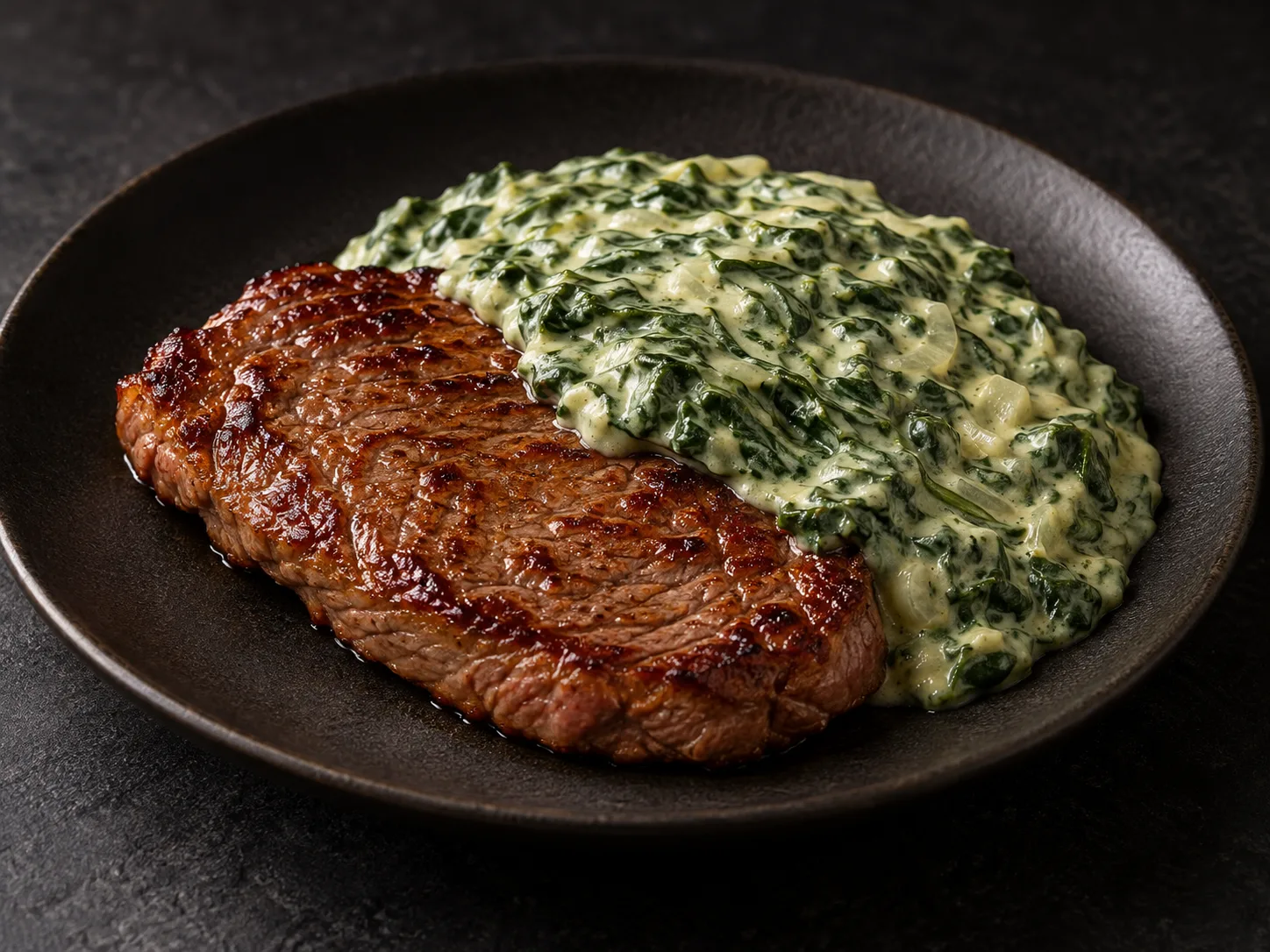 Bife com creme de espinafre