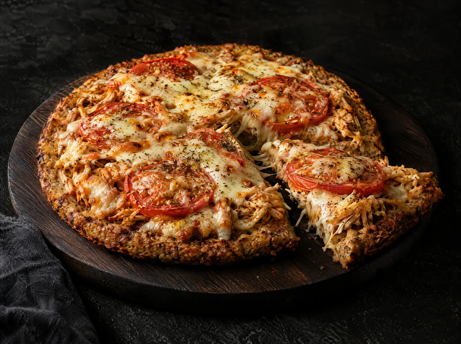 Pizza de arroz integral com frango: massa sem farinha