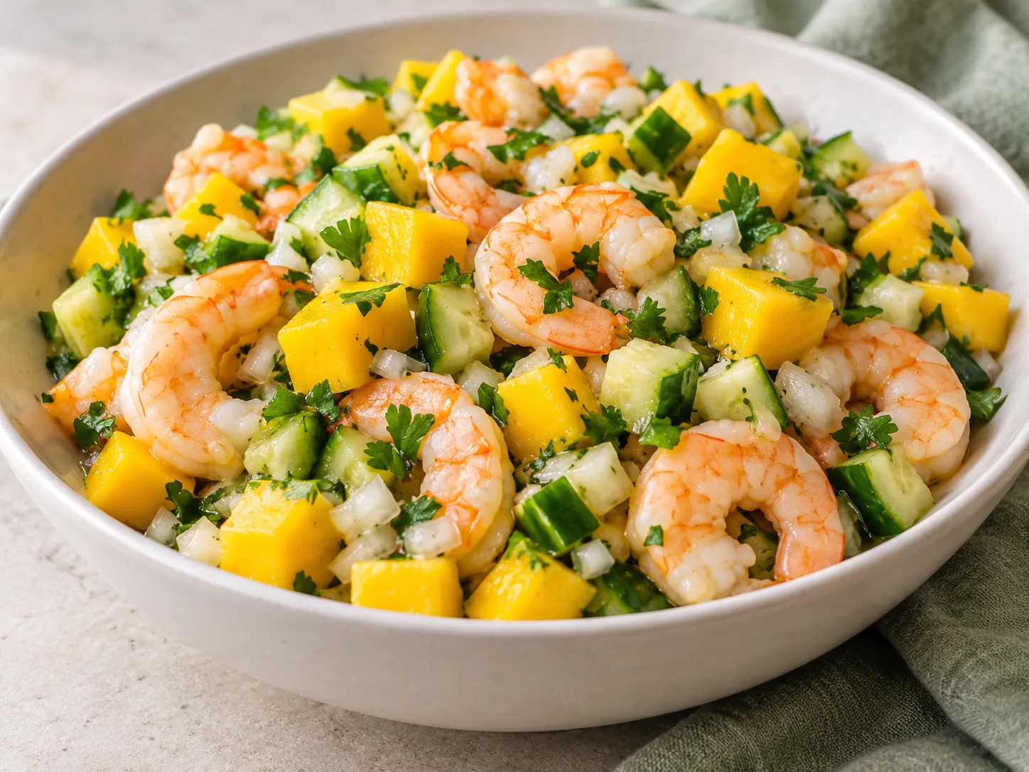 Salada de camarão com manga