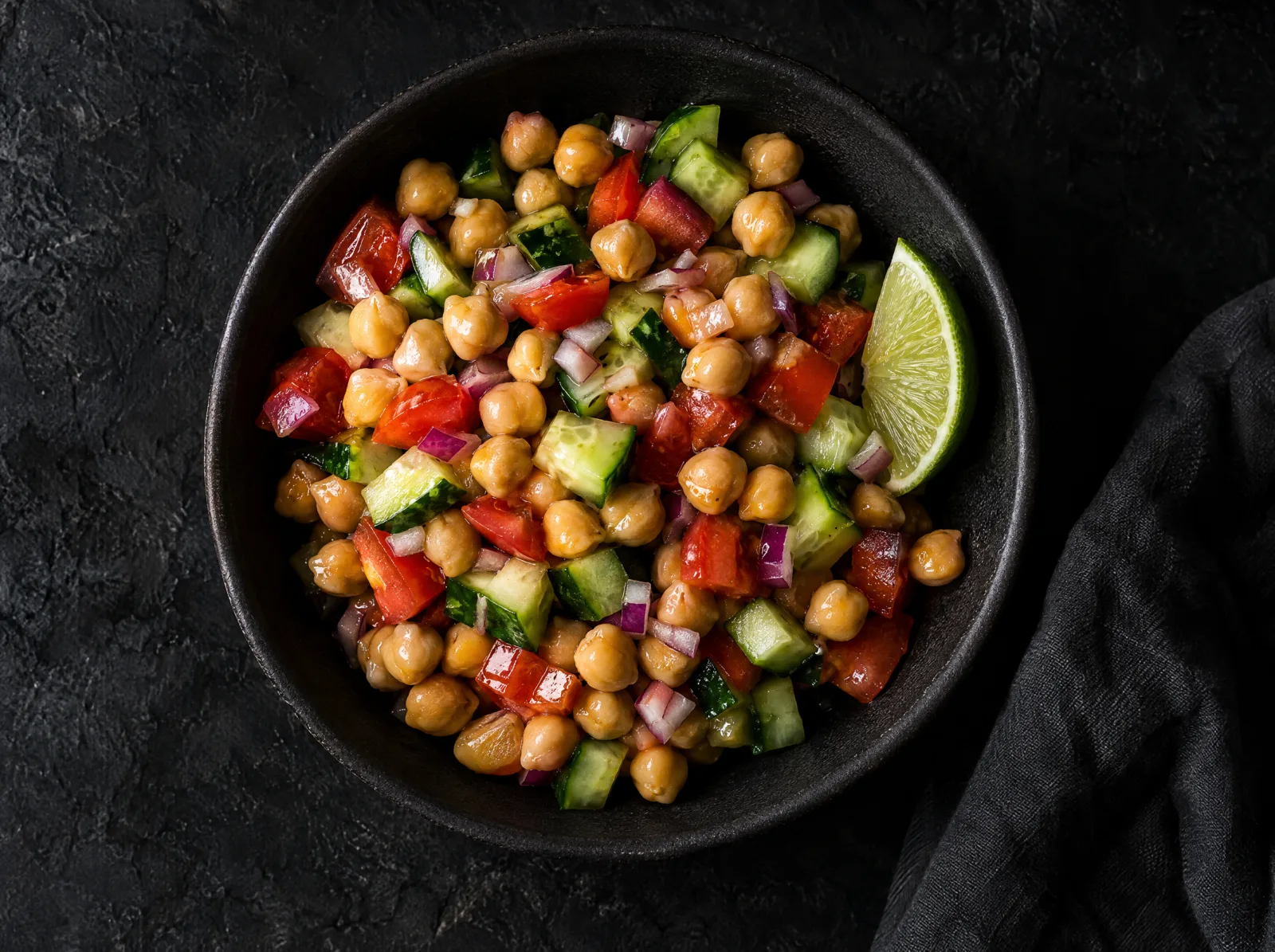 Salada de grão-de-bico com pepino e limão
